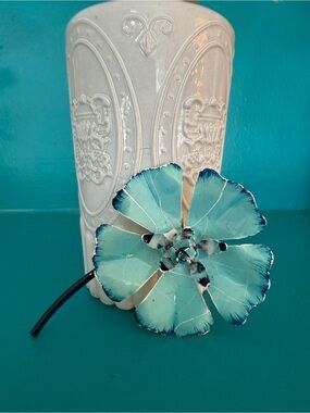 Vintage Enamel Teal Blue Floral Brooch